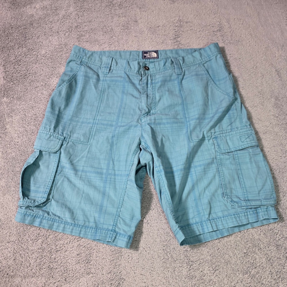 The North Face Mens 38 Cargo Shorts Blue Plaid Hiking‎ Outdoor Utility